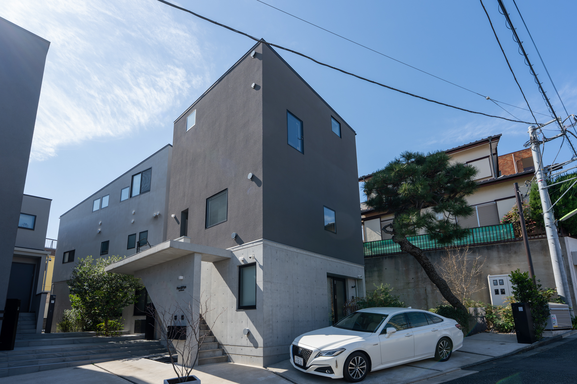 斜幹の松がめちゃくちゃカッコイイ！建物の外観もいい感じです